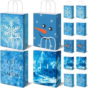 24Pcs Snowflake Party Gift Bags with Handles Winter Wonderland Goodie Candy Bags for Christmas Party Winter Holidays Princess Birthday Party Supplies (Snowflake Gift Bags)