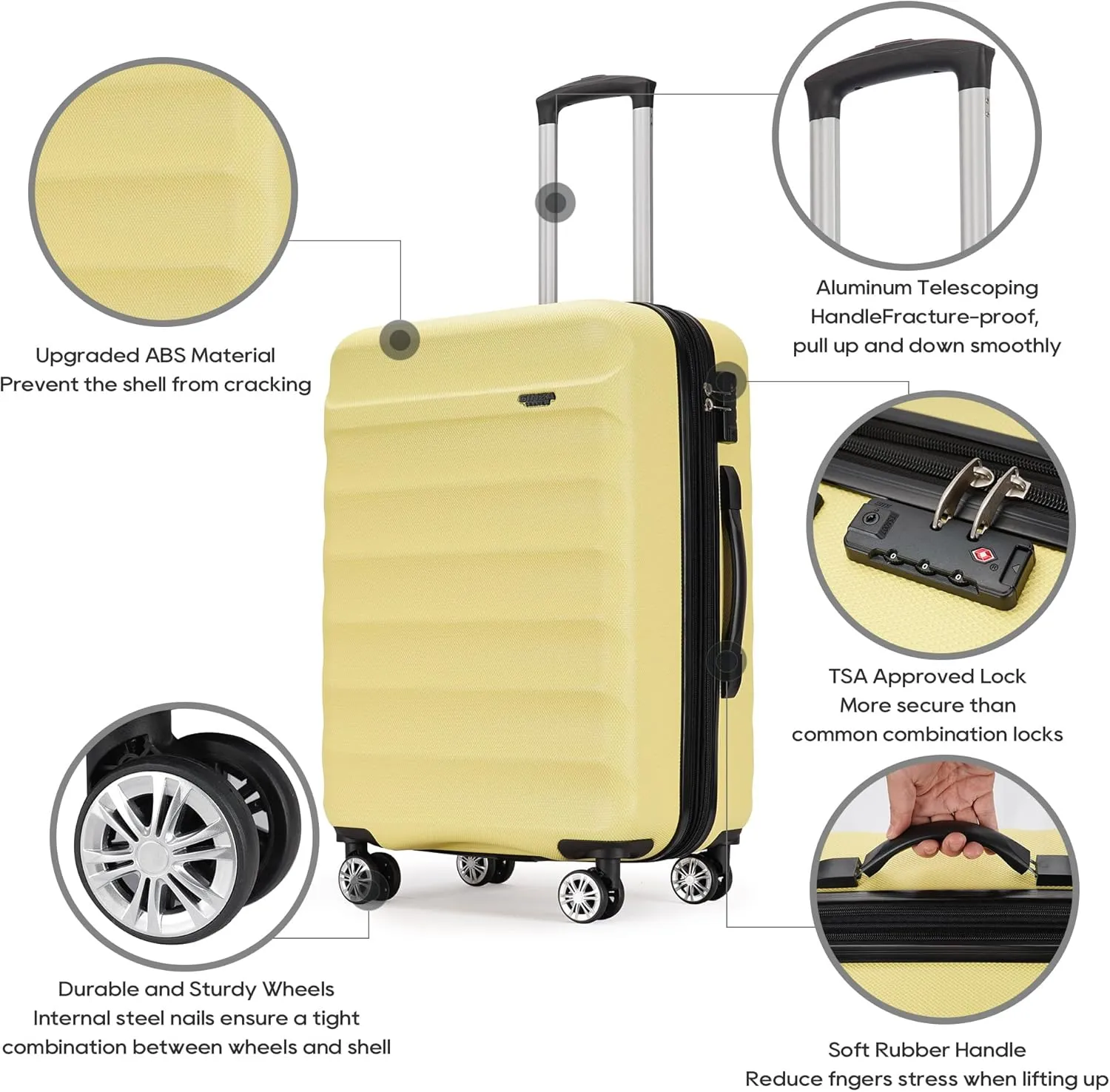 3-Piece Expandable Luggage Set, ABS Hard Shell Travel Case with TSA Lock, Spinner Wheels and Scrub Resistant, (Bright Yellow, 2-pc Set (20/28))