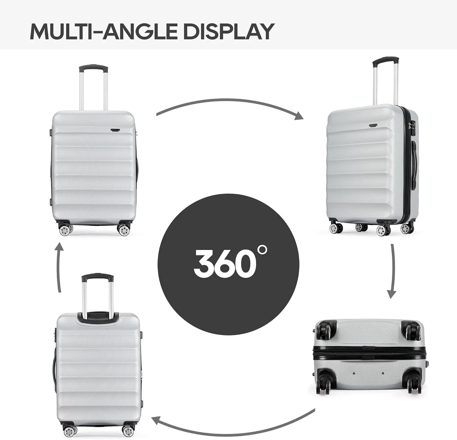 3-Piece Expandable Luggage Set, ABS Hard Shell Travel Case with TSA Lock, Spinner Wheels and Scrub Resistant Luggage Sets (Silver Gray, Carry-On 20-Inch)