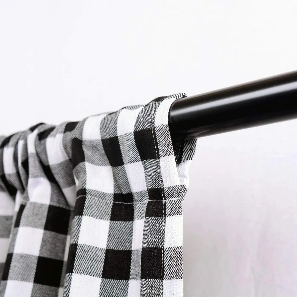 3-Piece Tier and Valance Set, Window Kitchen Curtains Checkered Plaid Gingham Design, 29W x 24L Inches Farmhouse Tier Panels, Buffalo Cafe Curtain with Swag and Tier Pair Set, Black