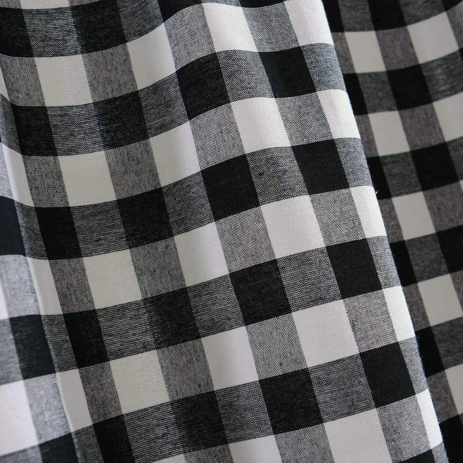 3-Piece Tier and Valance Set, Window Kitchen Curtains Checkered Plaid Gingham Design, 29W x 24L Inches Farmhouse Tier Panels, Buffalo Cafe Curtain with Swag and Tier Pair Set, Black