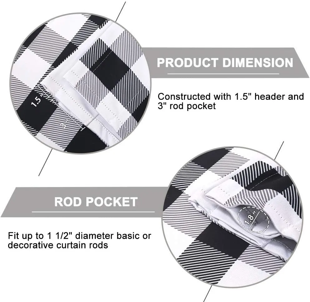 3-Piece Tier and Valance Set, Window Kitchen Curtains Checkered Plaid Gingham Design, 29W x 24L Inches Farmhouse Tier Panels, Buffalo Cafe Curtain with Swag and Tier Pair Set, Black