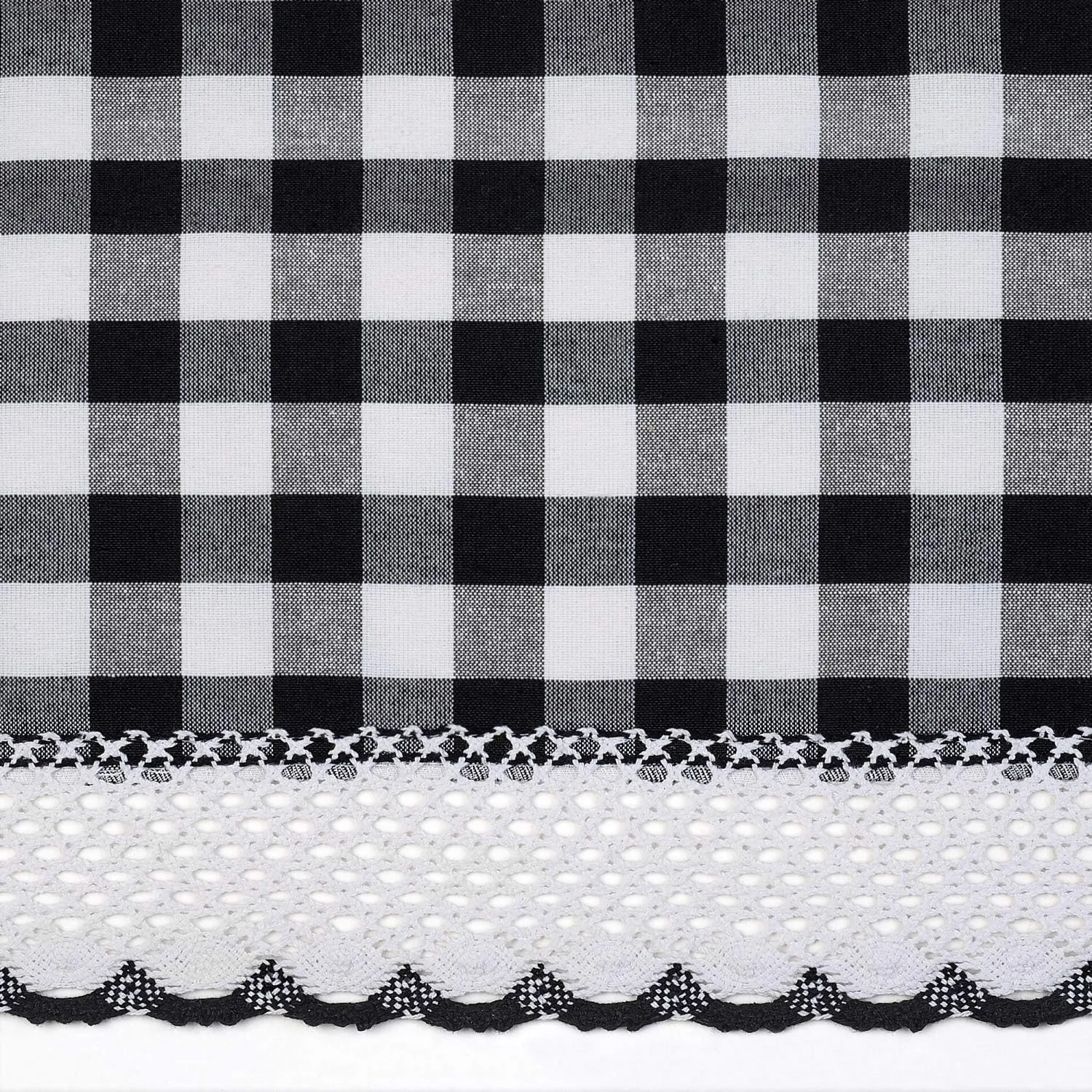 3-Piece Tier and Valance Set, Window Kitchen Curtains Checkered Plaid Gingham Design, 29W x 24L Inches Farmhouse Tier Panels, Buffalo Cafe Curtain with Swag and Tier Pair Set, Black