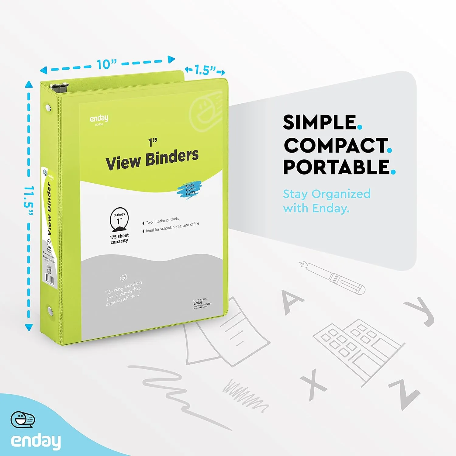 3 Ring Binder 1 Inch, 1” Clear View Cover with 2 Inside Pockets Round Ring Binder, Colored School Supplies Binders, in Grey, Pink, Blue, Purple, Green, and Red, Multicolor (6 PC) – by Enday