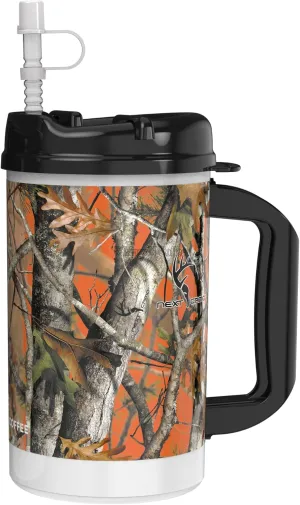32 oz Camo Mug | Next Camo Mug with Large Handle, Lid and Straw | Duel Wall Insulated Travel Mug - BPA Free (Orange)