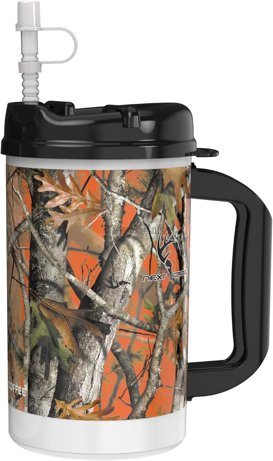 32 oz Camo Mug | Next Camo Mug with Large Handle, Lid and Straw | Duel Wall Insulated Travel Mug - BPA Free (Orange)