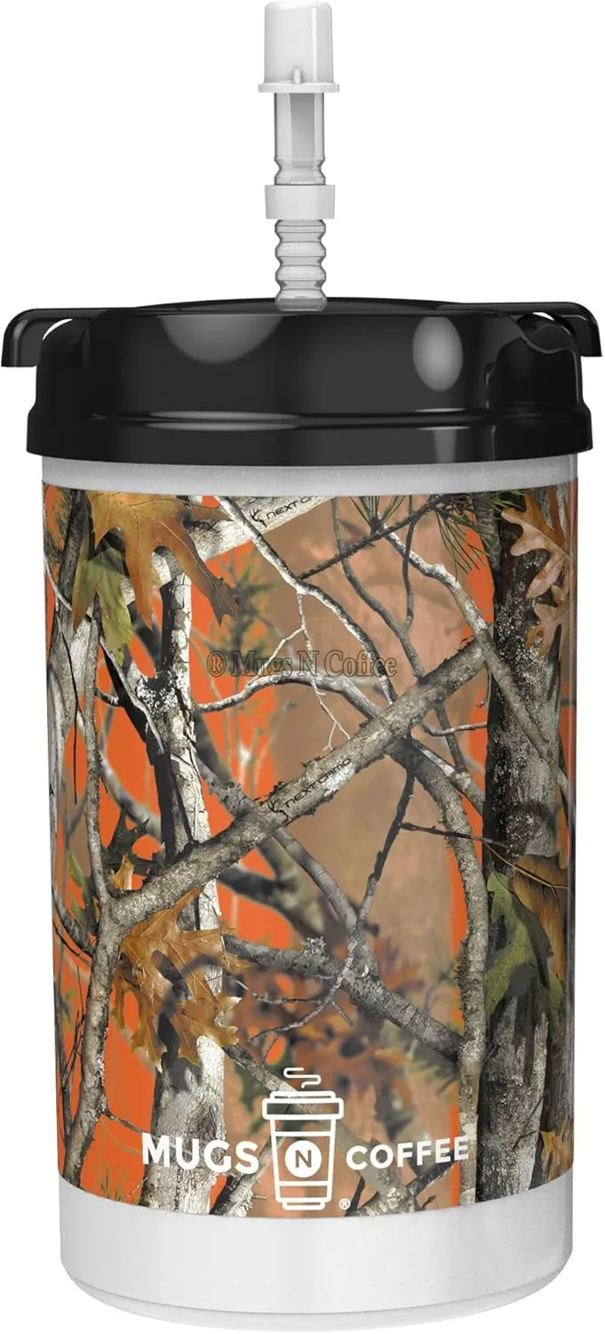 32 oz Camo Mug | Next Camo Mug with Large Handle, Lid and Straw | Duel Wall Insulated Travel Mug - BPA Free (Orange)