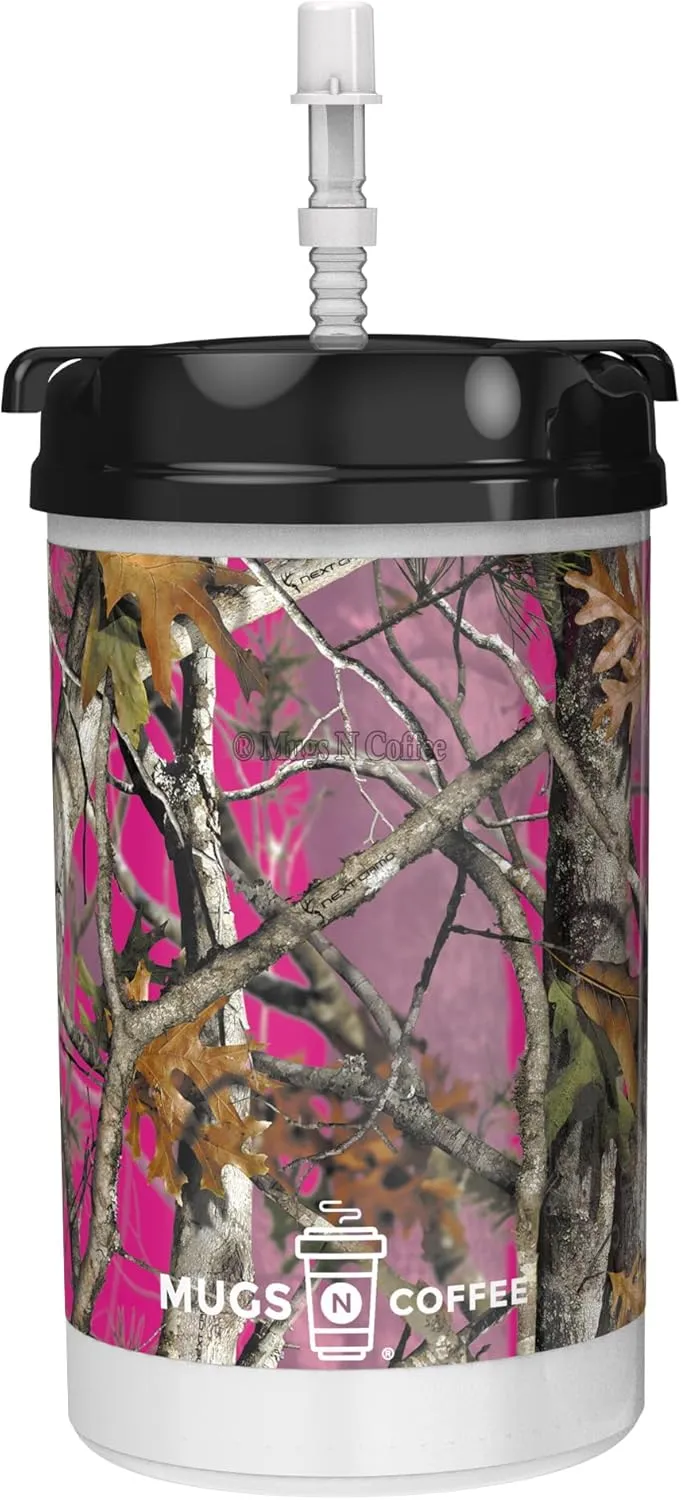 32 oz Camo Mug | Next Camo Mug with Large Handle, Lid and Straw | Duel Wall Insulated Travel Mug - BPA Free (Pink)