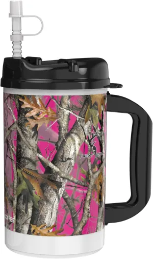 32 oz Camo Mug | Next Camo Mug with Large Handle, Lid and Straw | Duel Wall Insulated Travel Mug - BPA Free (Pink)
