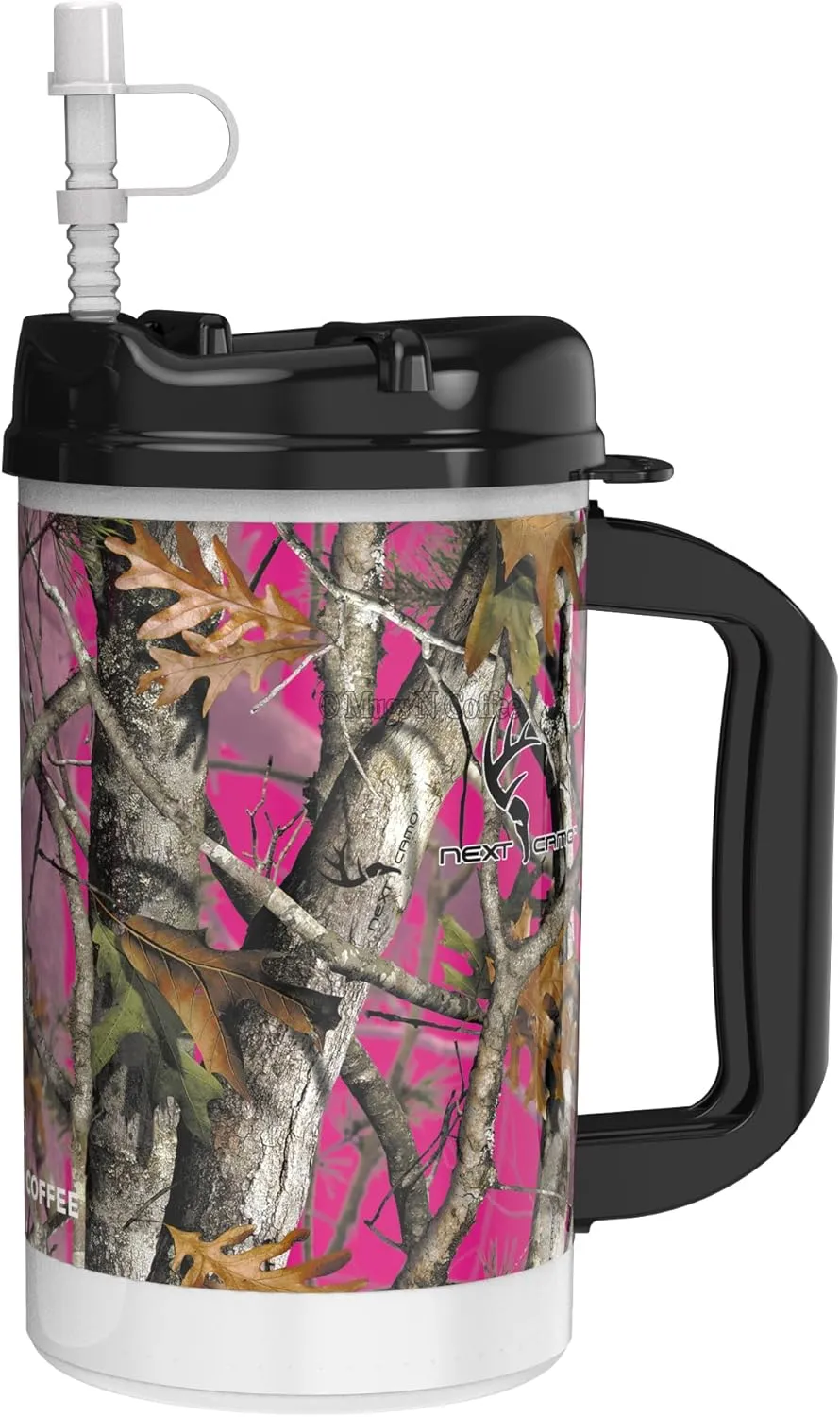 32 oz Camo Mug | Next Camo Mug with Large Handle, Lid and Straw | Duel Wall Insulated Travel Mug - BPA Free (Pink)
