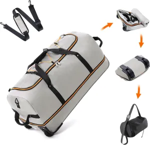 32" 110L Expandable 140L Soft-Sided Rolling Duffle Bag, Foldable Extra Large Sport Bag with 2-Inline Wheels, Gray