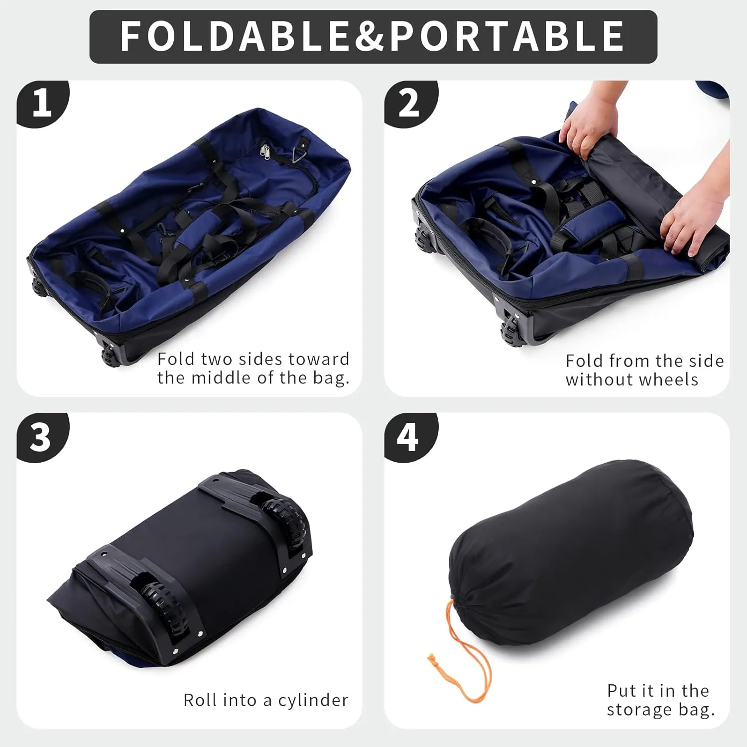 32" 110L Expandable 140L Soft-Sided Rolling Duffle Bag, Foldable Extra Large Sport Bag with 2-Inline Wheels, Gray