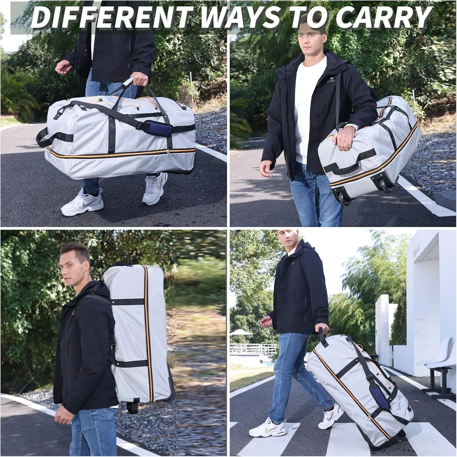 32" 110L Expandable 140L Soft-Sided Rolling Duffle Bag, Foldable Extra Large Sport Bag with 2-Inline Wheels, Gray
