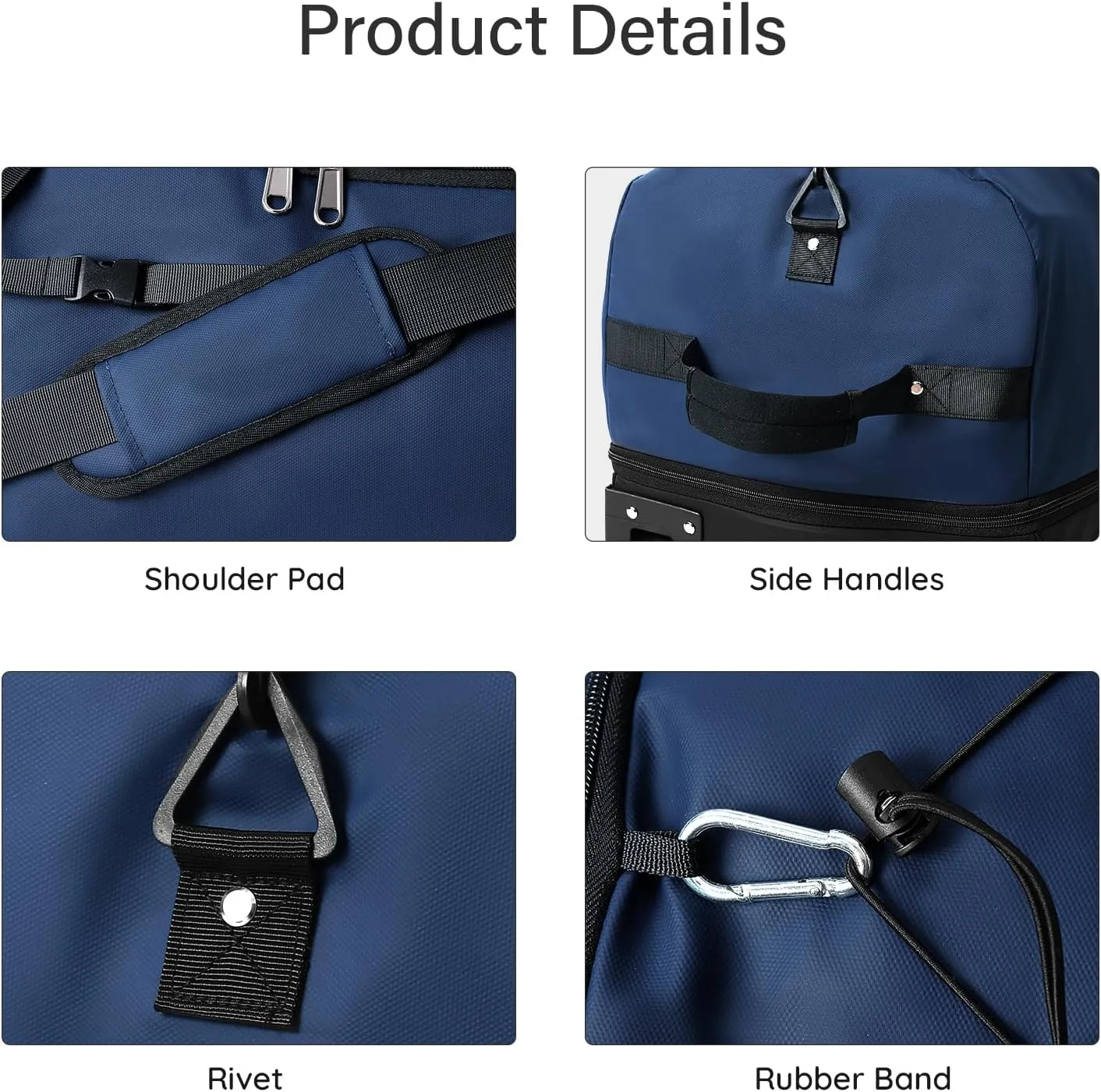 32" Soft-Sided Foldable Wheeled Duffle Bag, 110L Expandable 140L Rolling Travel Bag with Matching Storage Pouch, Updated Navy