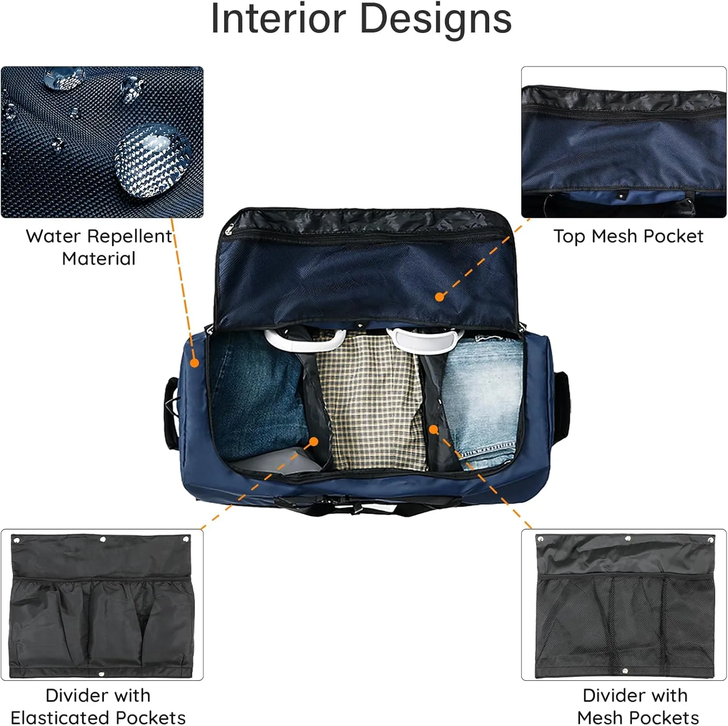 32" Soft-Sided Foldable Wheeled Duffle Bag, 110L Expandable 140L Rolling Travel Bag with Matching Storage Pouch, Updated Navy