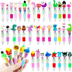 36 Pack Multicolor Retractable Ballpoint Pen 4-in-1 Cute Mini Cartoon Kawaii Pens Retractable Gel Pen Ballpoint Shuttle Pens for Kids Students Back to School Fun Children Gifts Party Bag Fillers