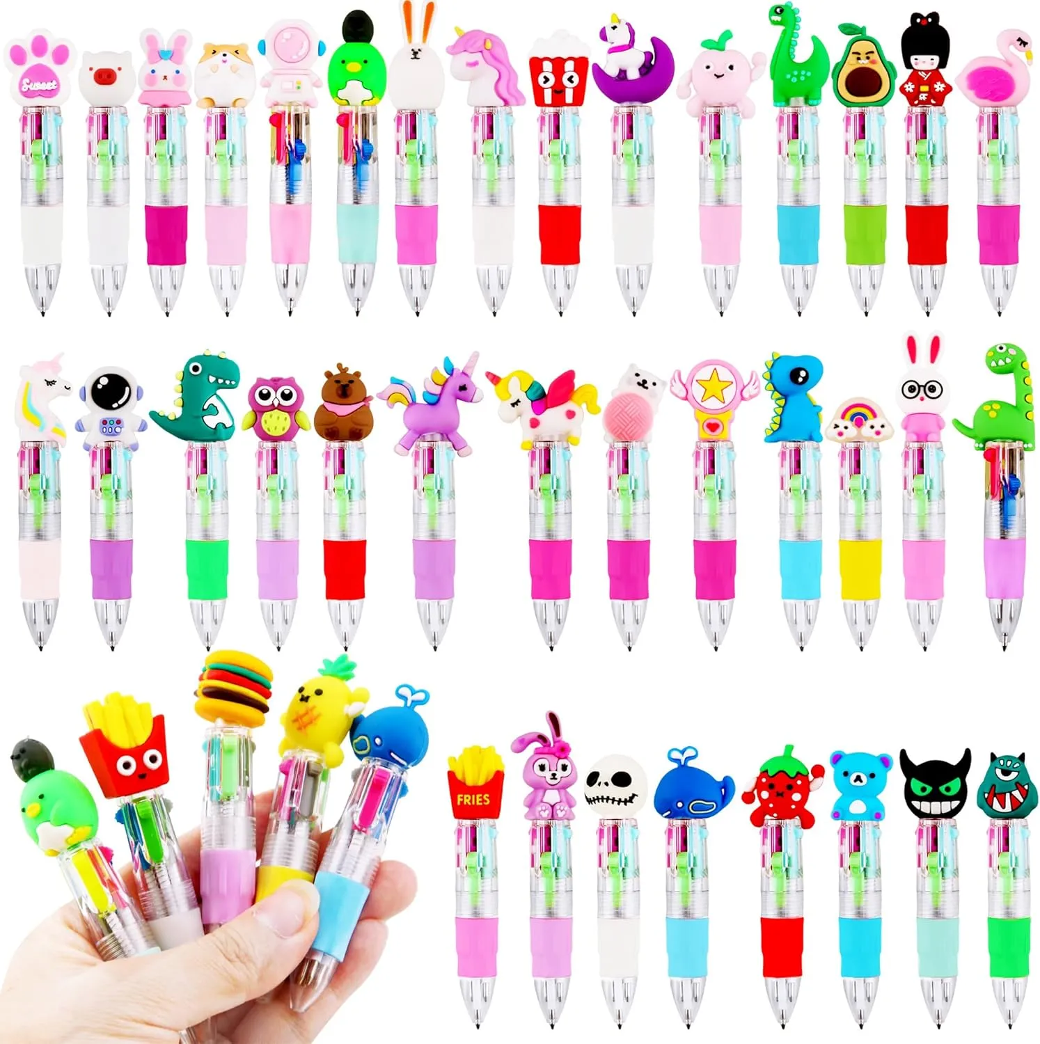 36 Pack Multicolor Retractable Ballpoint Pen 4-in-1 Cute Mini Cartoon Kawaii Pens Retractable Gel Pen Ballpoint Shuttle Pens for Kids Students Back to School Fun Children Gifts Party Bag Fillers