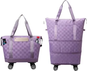 360° Spinner Wheel Duffle Bag Extra Large Capacity Waterproof Foldable Luggage, Lightweight Carry-On Bag with Multi-Directional Wheels & Carry Handle, Portable Weekender Travel Storage(Purple)