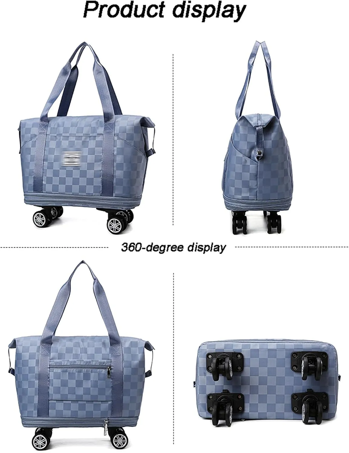 360° Spinner Wheel Duffle Bag Extra Large Capacity Waterproof Foldable Luggage, Lightweight Carry-On Bag with Multi-Directional Wheels & Carry Handle, Portable Weekender Travel Storage(Purple)