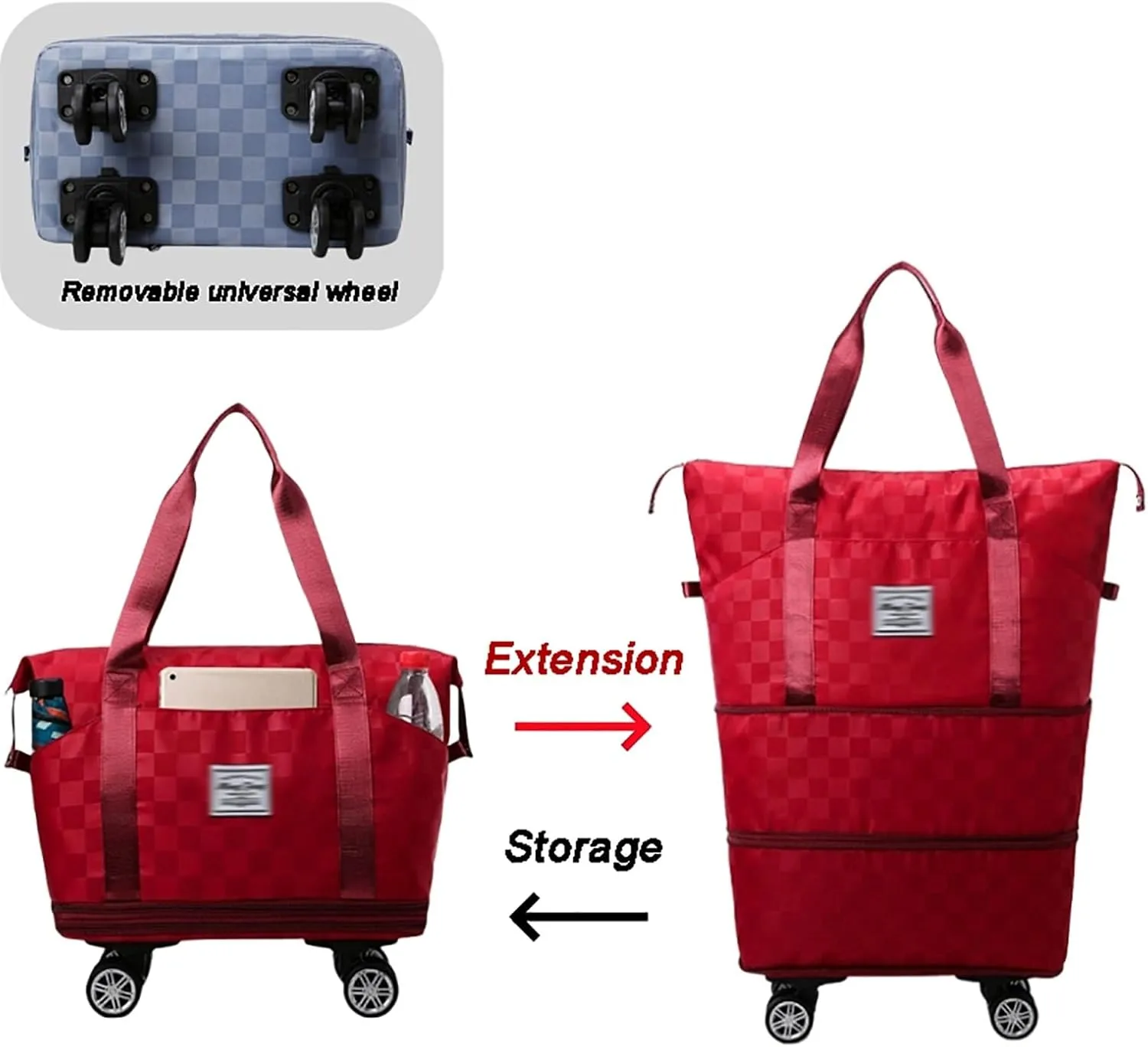 360° Spinner Wheel Duffle Bag Extra Large Capacity Waterproof Foldable Luggage, Lightweight Carry-On Bag with Multi-Directional Wheels & Carry Handle, Portable Weekender Travel Storage(Purple)