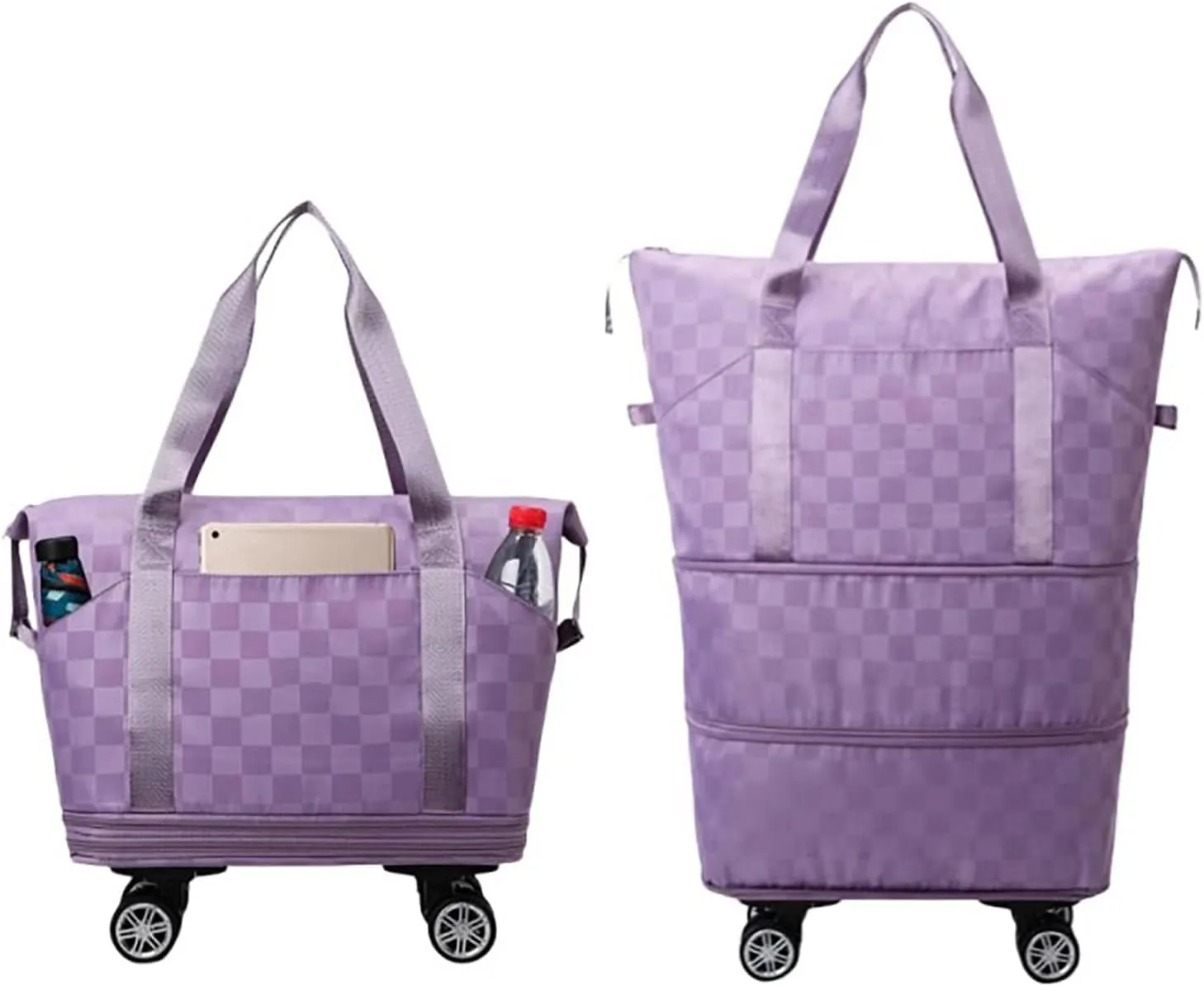 360° Spinner Wheel Duffle Bag Extra Large Capacity Waterproof Foldable Luggage, Lightweight Carry-On Bag with Multi-Directional Wheels & Carry Handle, Portable Weekender Travel Storage(Purple)