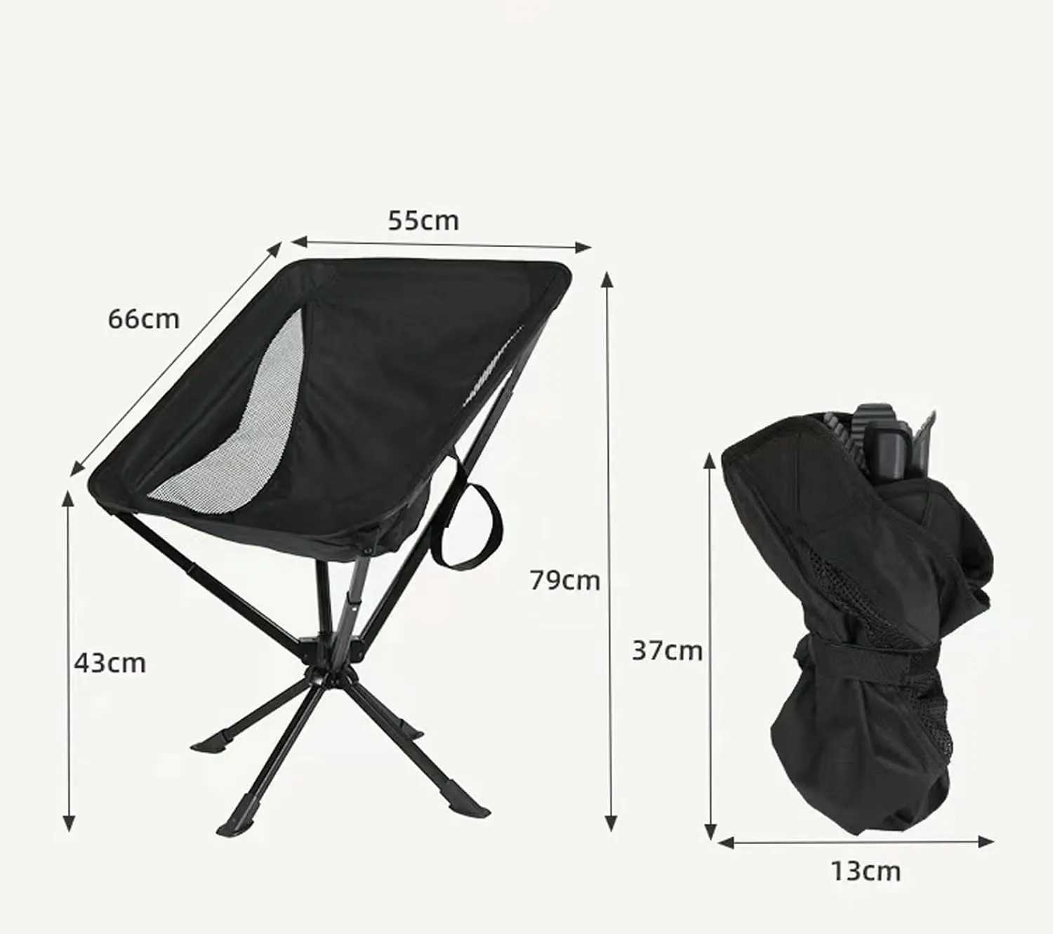 360°Swivel Portable Folding Camping Chair - Swivel Lawn Chair 5 Seconds Quick Setup Compact Collapsible Folding Lightweight Outdoor Backpack For Camping, Travel, Hiking, Beach, Fishing-Easoger(Black)