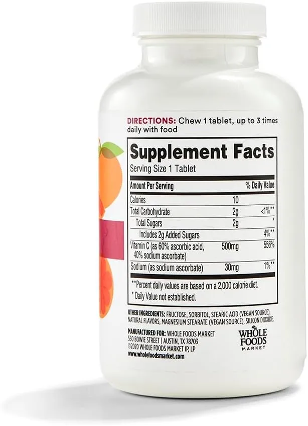 365 by Whole Foods Market, Chewable Vitamin C 500mg, Natural Citrus Flavor, Vegan, 100 Tablets