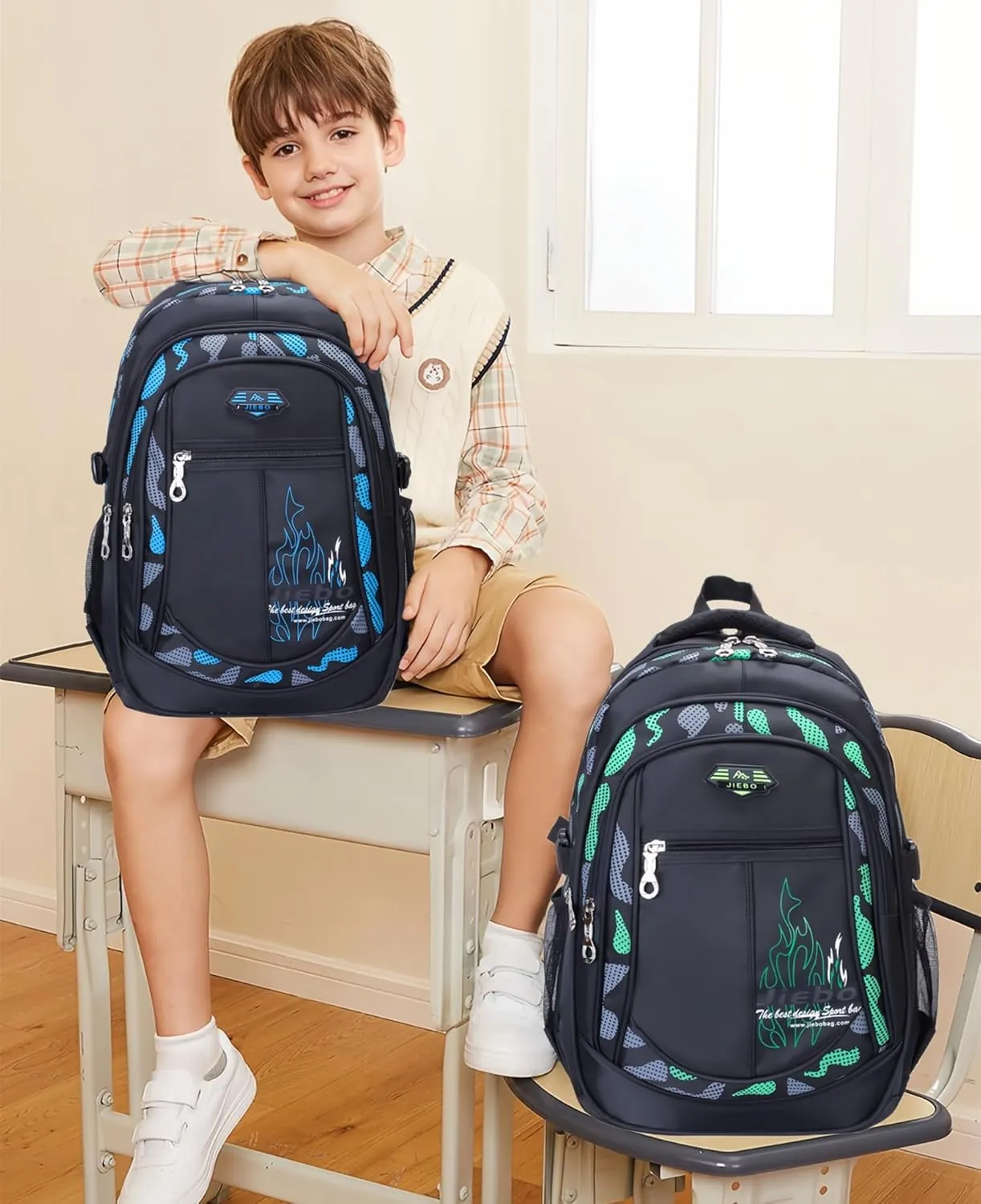 3Pcs Camo-Print Primary School Backpack and Lunch-Bag Set for Boys Camouflage Elementary Bookbag Rucksack Waterproof