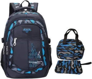 3Pcs Camo-Print Primary School Backpack and Lunch-Bag Set for Boys Camouflage Elementary Bookbag Rucksack Waterproof