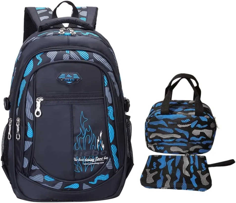 3Pcs Camo-Print Primary School Backpack and Lunch-Bag Set for Boys Camouflage Elementary Bookbag Rucksack Waterproof