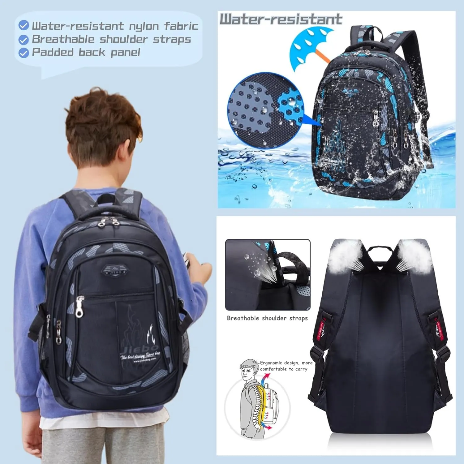 3Pcs Camo-Print Primary School Backpack and Lunch-Bag Set for Boys Camouflage Elementary Bookbag Rucksack Waterproof
