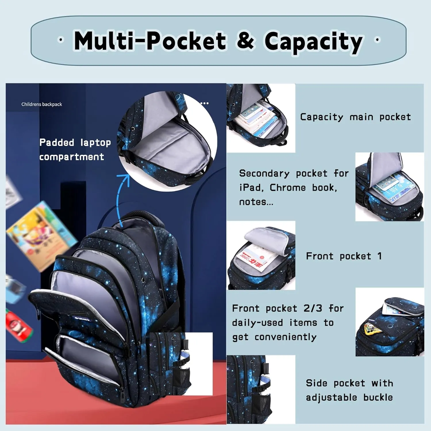 3Pcs Galaxy Boys Rolling Backpack Set with Insulated Lunch Bag, Multi-Pocket Trolley Elementary Bookbags School Bags on 6 Wheels
