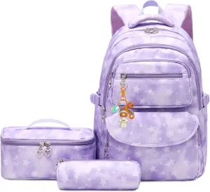 3Pcs Kids Backpack Set for Girls with Matching Lunch Bag, Girls School Bag Backpack for Kids