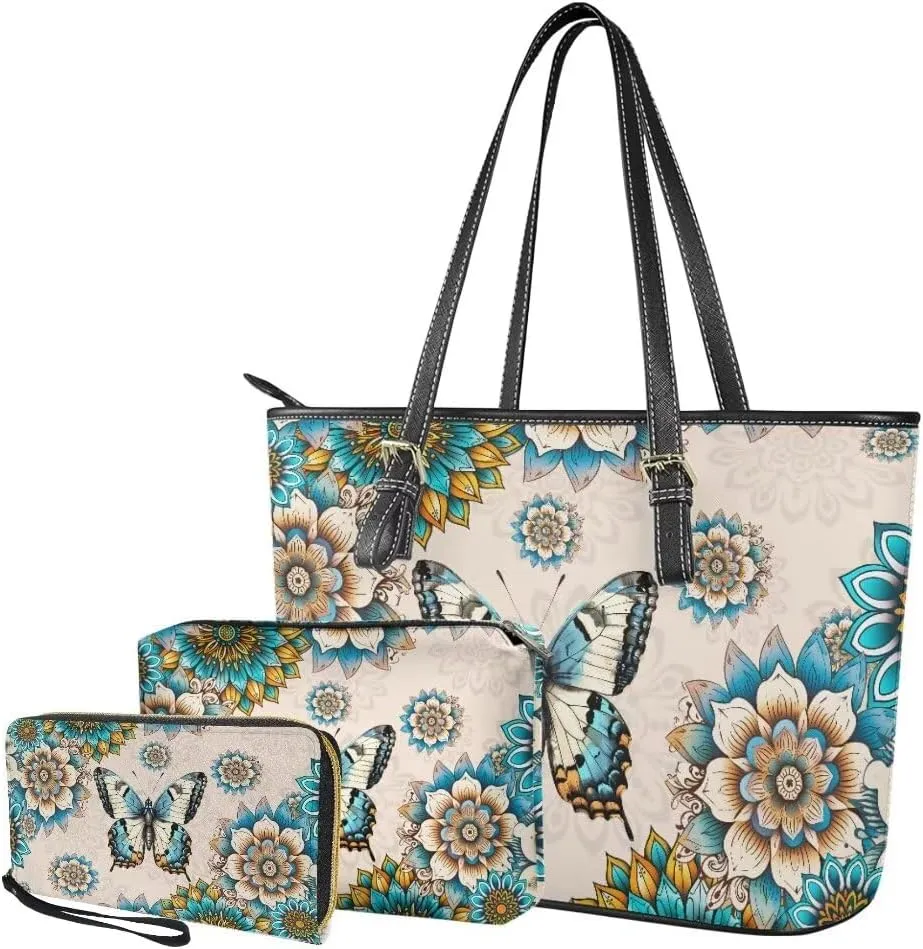 3PCS Tote Handbag Wallet for Women Ladies,Small Handbag and Wallet Set,Travel Handbag and Wallet All in One