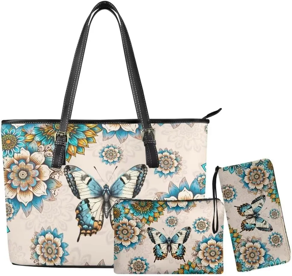 3PCS Tote Handbag Wallet for Women Ladies,Small Handbag and Wallet Set,Travel Handbag and Wallet All in One