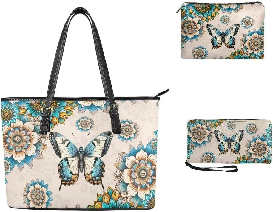 3PCS Tote Handbag Wallet for Women Ladies,Small Handbag and Wallet Set,Travel Handbag and Wallet All in One