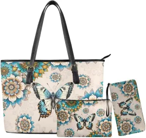 3PCS Tote Handbag Wallet for Women Ladies,Small Handbag and Wallet Set,Travel Handbag and Wallet All in One