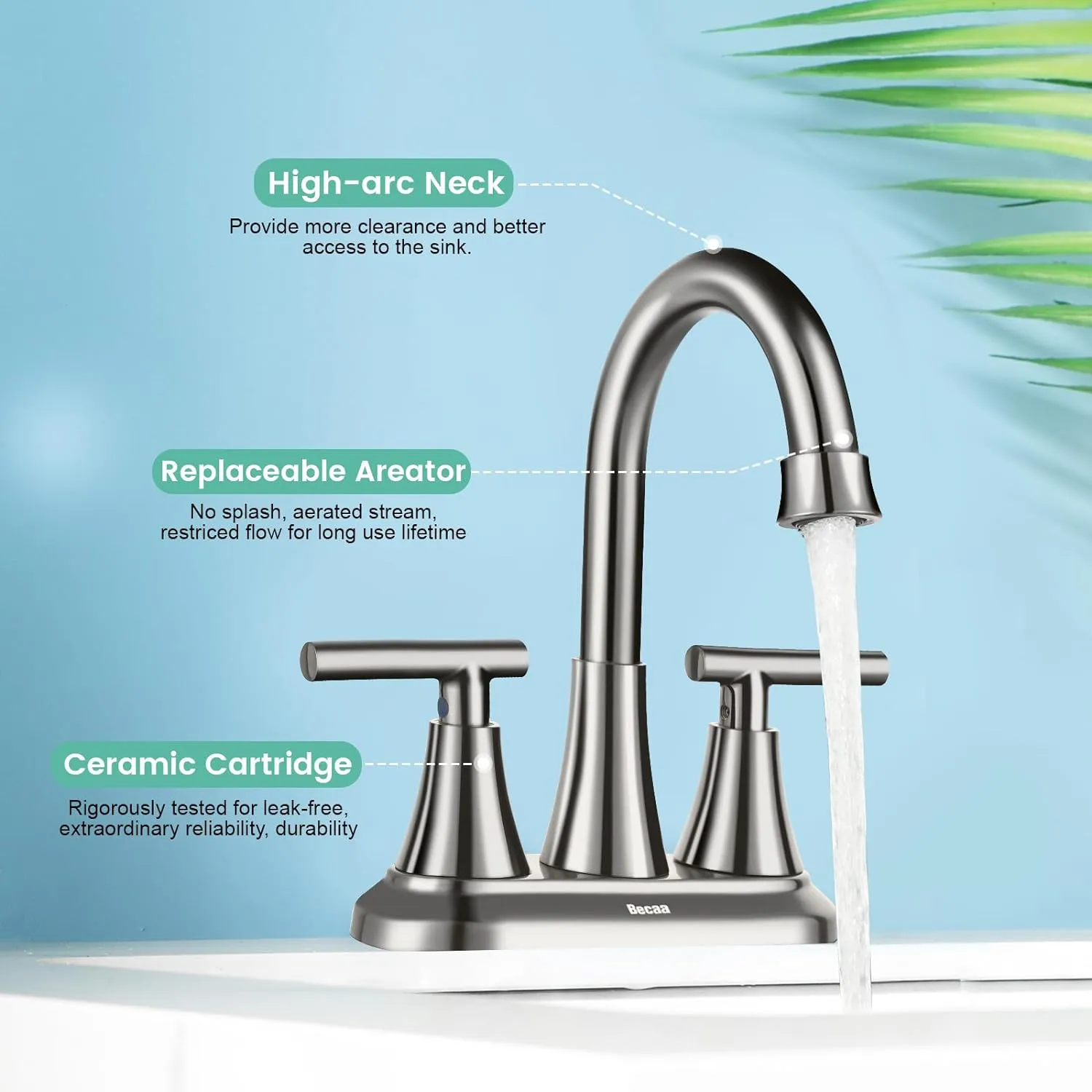4 Inch Bathroom Faucets for Sink 3 Hole, Faucet for Bathroom Sink with Pop-up Drain & Supply Hoses, 2-Handle 360 Swivel Spout Stainless Steel Lead-Free, Centerset Faucet for Vanity Lavatory
