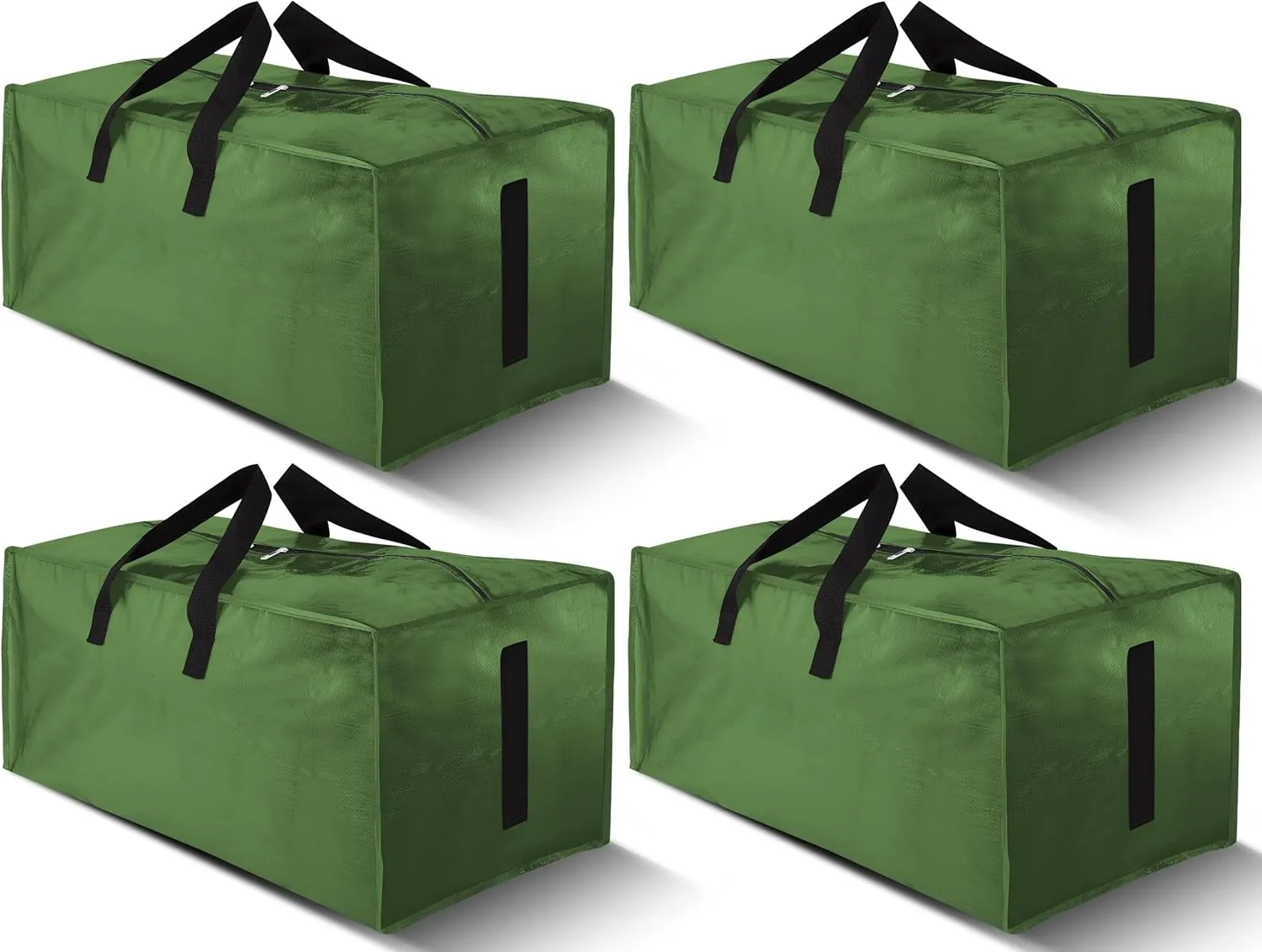 4 Pack Large Strong Moving Bags with Zippers & Carrying Handles - Water-Resistant - Heavy Duty Storage Tote for Space Saving, Fold Flat, Alternative to Moving Box (Olive Green)