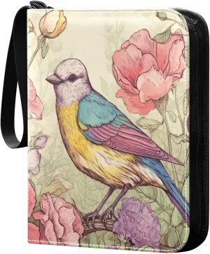 4 Pocket Card Binder with 50 Removable Sleeves Birds Painting Design Trading Card Binder Collector Card Album for 400 Game Sports Cards