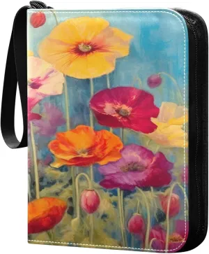 4 Pocket Card Binder with 50 Removable Sleeves Colorful Flowers Blossom Trading Card Binder Collector Card Album for 400 Game Sports Cards
