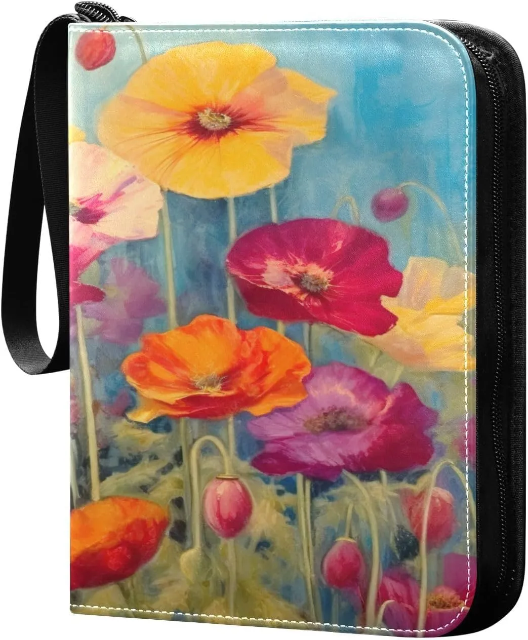 4 Pocket Card Binder with 50 Removable Sleeves Colorful Flowers Blossom Trading Card Binder Collector Card Album for 400 Game Sports Cards