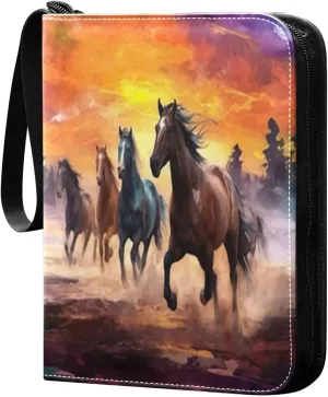4 Pocket Card Binder with 50 Removable Sleeves Horses Painting Trading Card Binder Collector Card Album for 400 Game Sports Cards