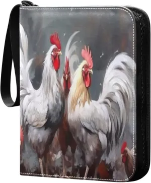 4 Pocket Card Binder with 50 Removable Sleeves Roosters Painting Trading Card Binder Collector Card Album for 400 Game Sports Cards
