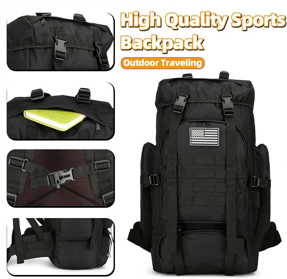 45L Hiking Backpack Waterproof Travel Backpack Lightweight Outdoor Daypack Camping Backpack for Men Women (Black)