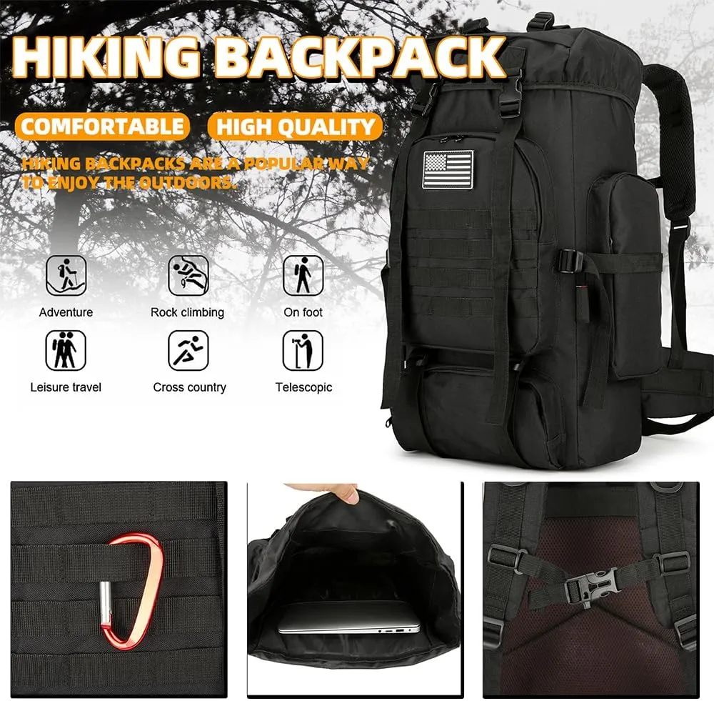 45L Hiking Backpack Waterproof Travel Backpack Lightweight Outdoor Daypack Camping Backpack for Men Women (Black)