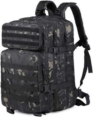 48L 3-day Tactical backpack heavy duty zipper，Hiking Camping Hunting Climbing backpack Nylon canvas Knapsack Outdoor backpack (Camouflage black)