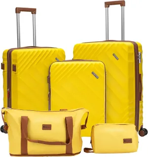 5 piece Luggage Set Expandable Suitcase 22x14x9 Airline Approved Carry on, ABS Hard Case Suitcases with Spinner Wheels, TSA Lock, Durable Waterproof Travel Set