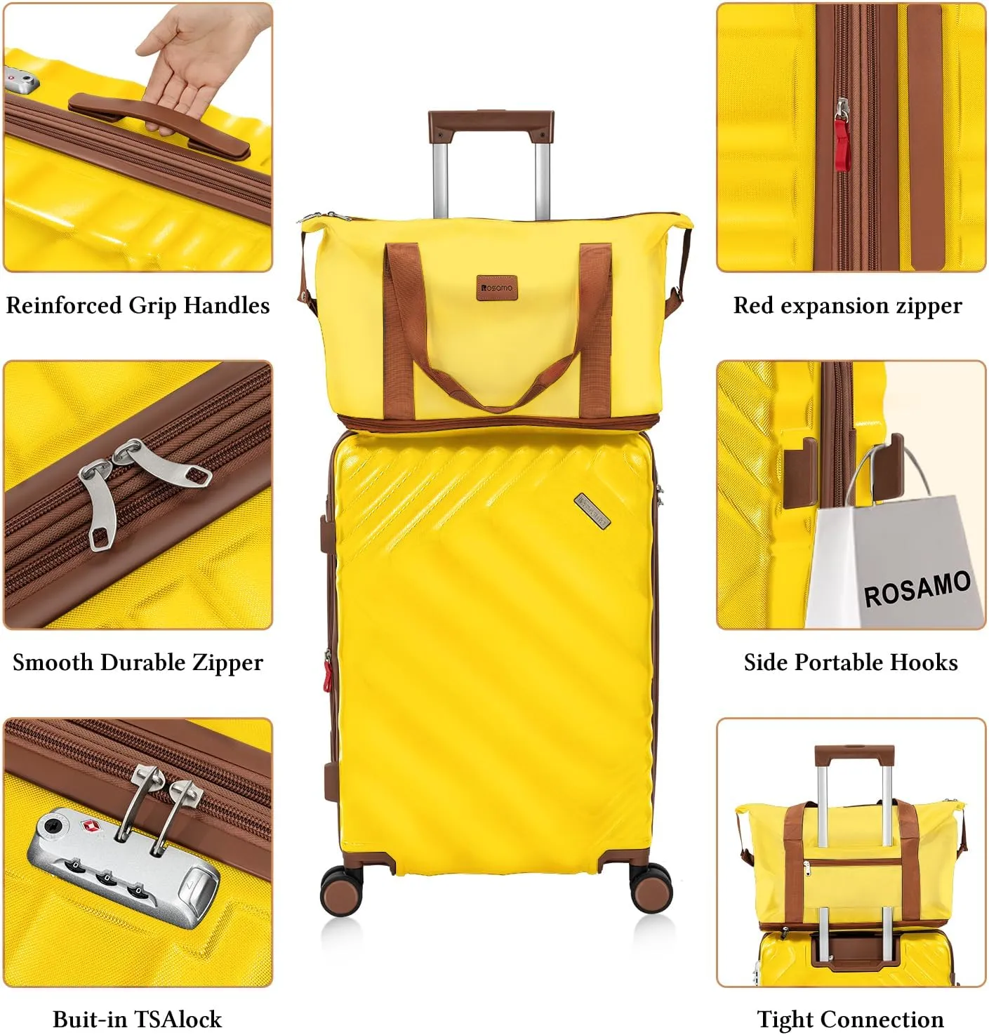 5 piece Luggage Set Expandable Suitcase 22x14x9 Airline Approved Carry on, ABS Hard Case Suitcases with Spinner Wheels, TSA Lock, Durable Waterproof Travel Set