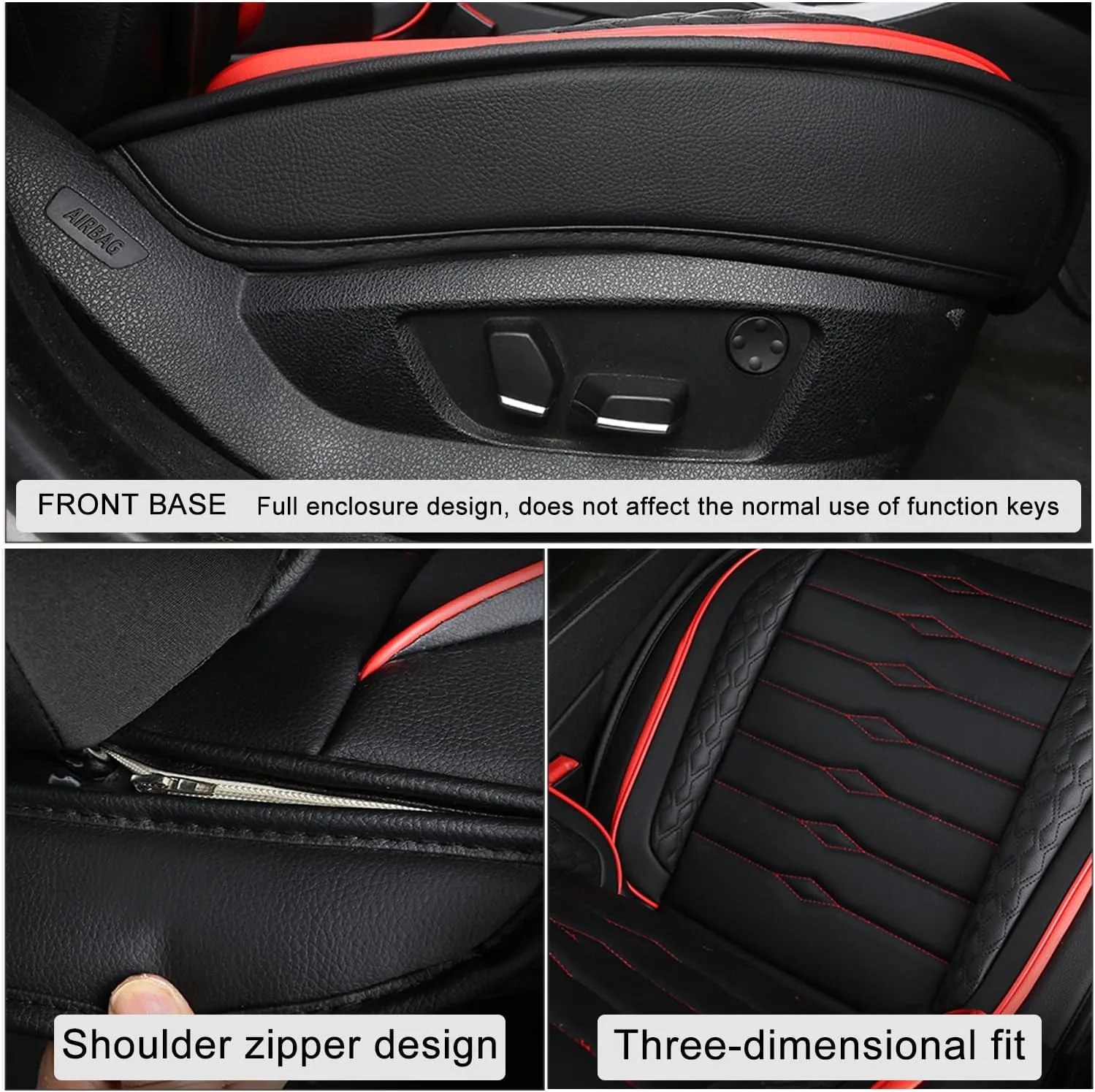 5 Seat Covers for Hyundai Elantra 2002-2024 Napa Leather Seat Covers Water and Dust Resistant Soft Car Seat Protectors Comfortable Car Seat Covers with Airbags (Black Red Bars, Luxury)